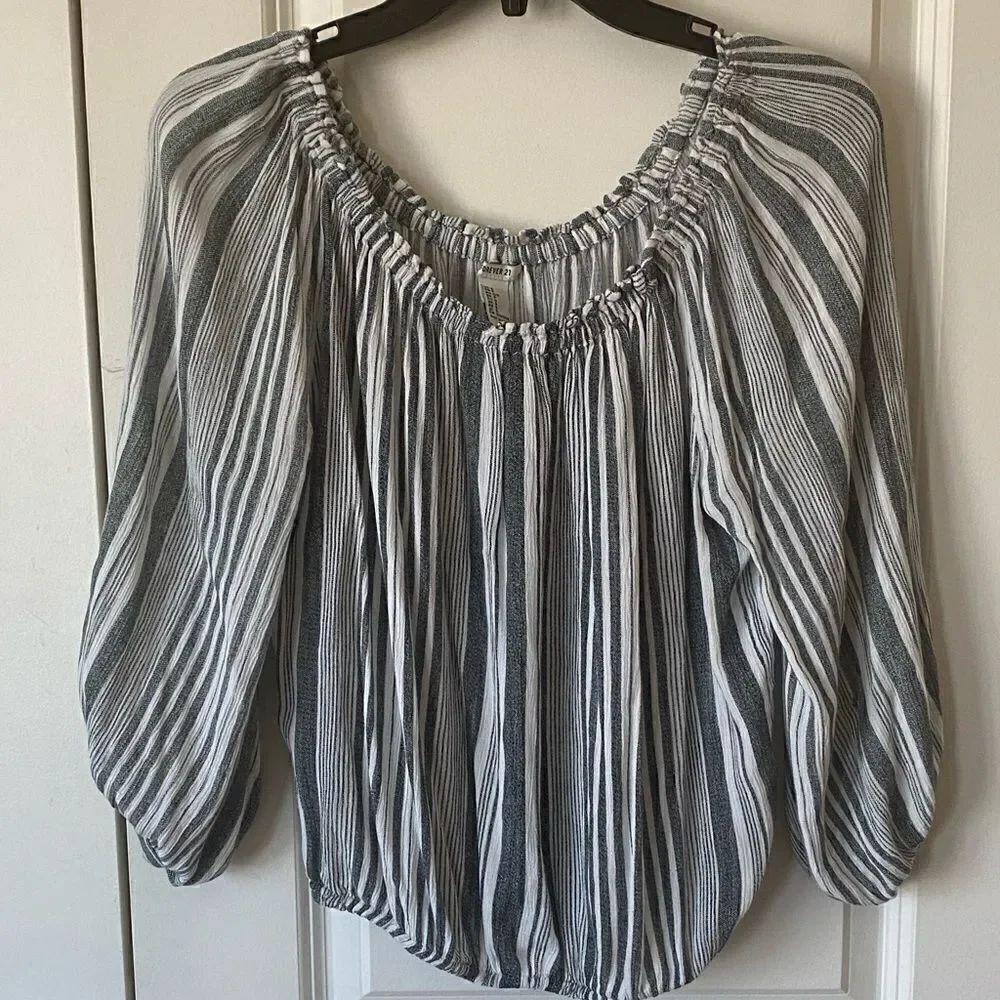 Forever 21 striped off shoulder long sleeve top